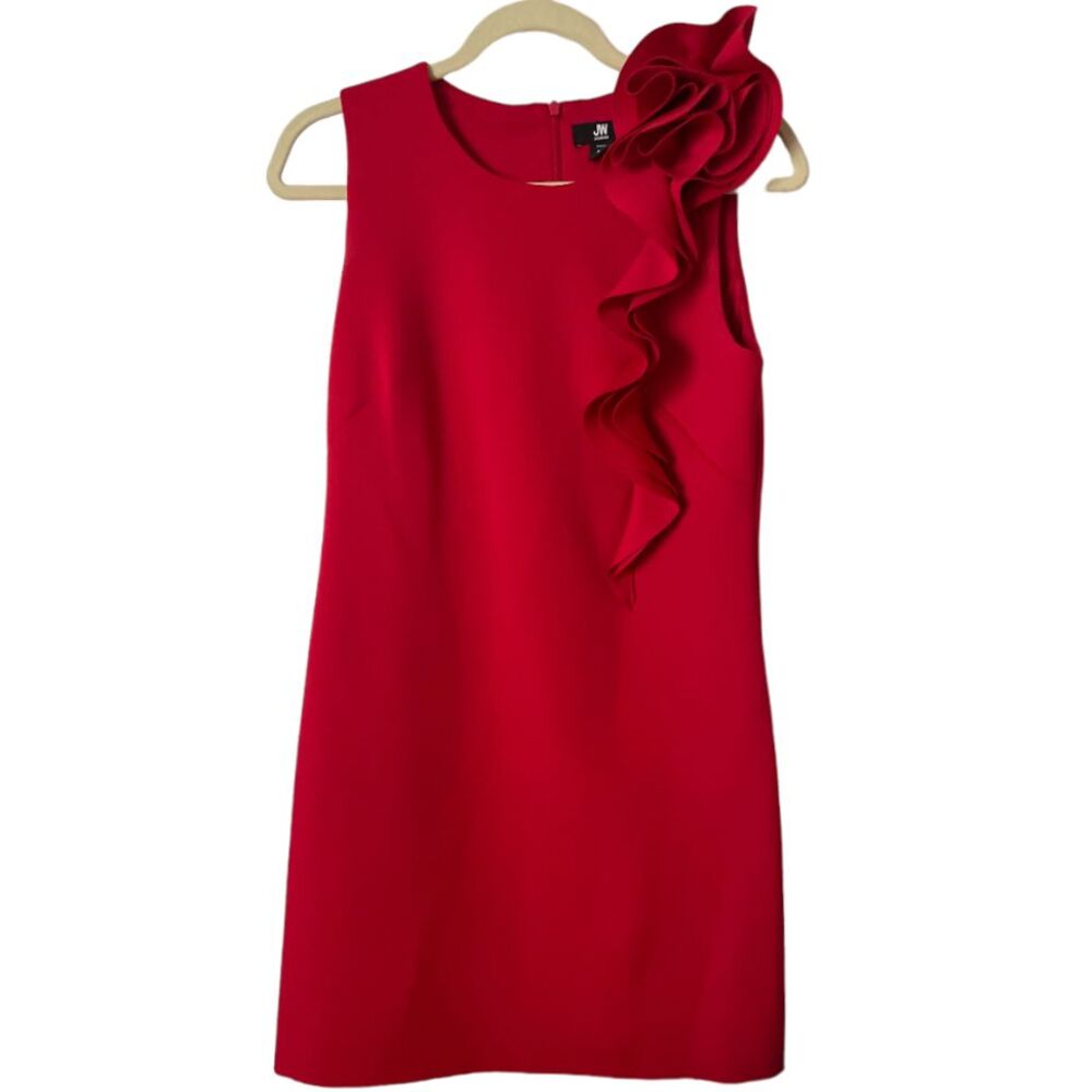 Jason Wu Red Ruffle Shoulder Scuba Mini Dress.